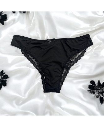 Culotte noire en dentelle avec nœud en satin 